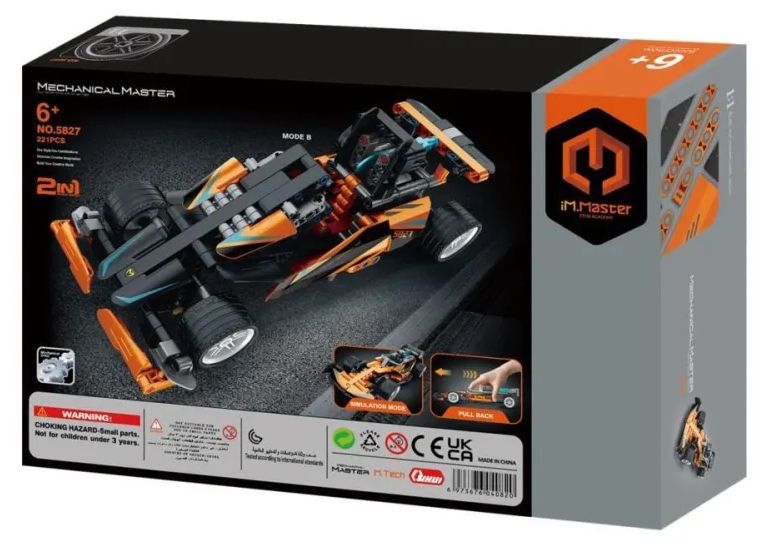 Конструктор 2 в 1 iM.Master Mechanical - Състезателен автомобил, Pull Back, 221 части