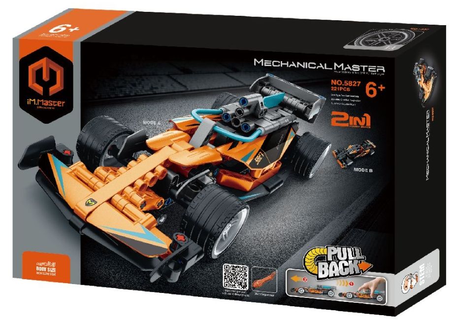 Конструктор 2 в 1 iM.Master Mechanical - Състезателен автомобил, Pull Back, 221 части