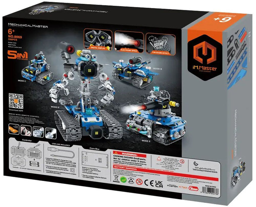 Конструктор 5 в 1 iM.Master Mechanical Master - Робот със светещи очи, с RC, 596 части