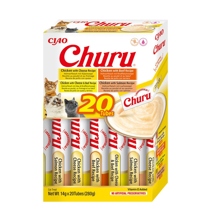 INABA Churu Variety box с пилешко и говеждо месо - лакомства за котки - 20 x 14 г