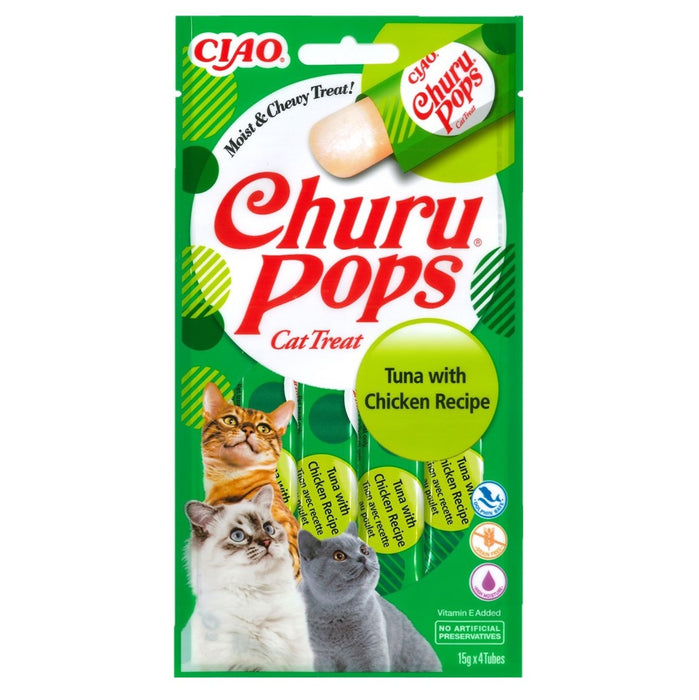 INABA Cat Churu Pops Риба тон с пилешко - лакомства за котки - 4x15 г