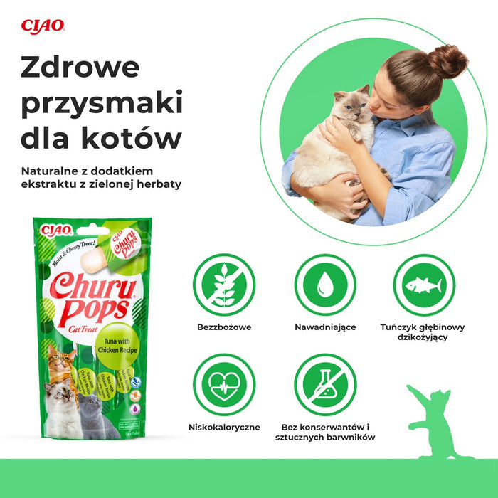 INABA Churu Pops Риба тон с пилешко - лакомства за котки - 4x15 г