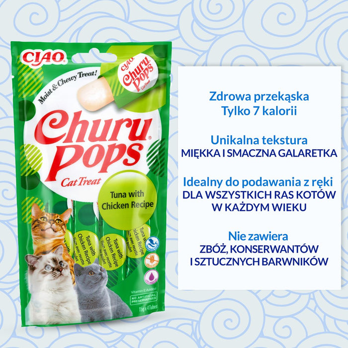 INABA Churu Pops Риба тон с пилешко - лакомства за котки - 4x15 г