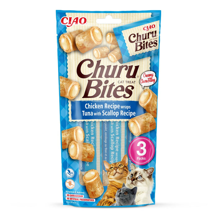 INABA Churu Bites Пиле с риба тон и миди - лакомства за котки - 3x10 г