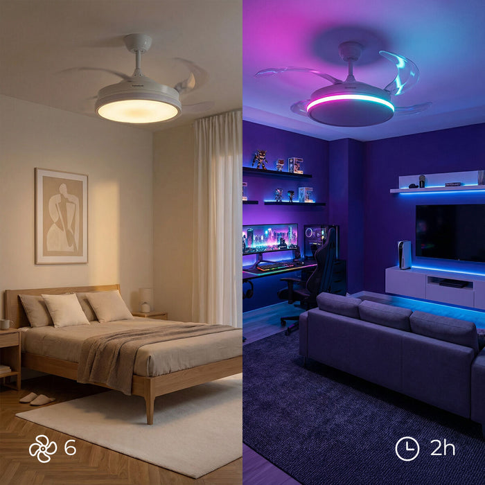 Таванен вентилатор с RGB LED осветление, 4 прибиращи се перки и дистанционно управление InnovaGoods