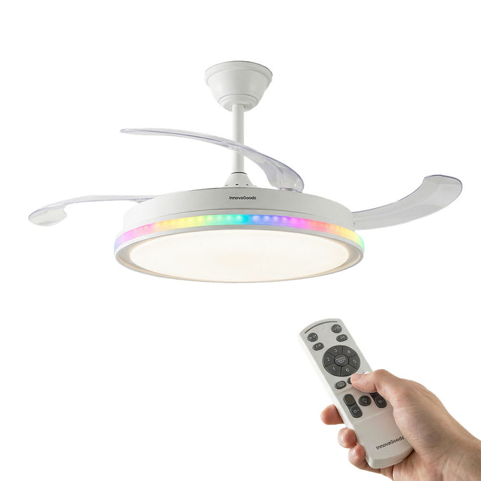 Таванен вентилатор с RGB LED осветление, 4 прибиращи се перки и дистанционно управление InnovaGoods