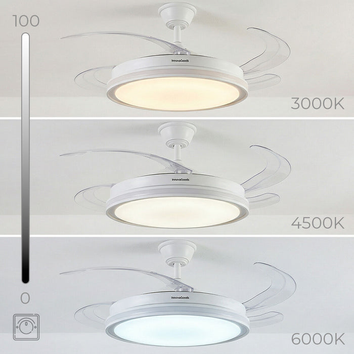 Таванен вентилатор с RGB LED осветление, 4 прибиращи се перки и дистанционно управление InnovaGoods