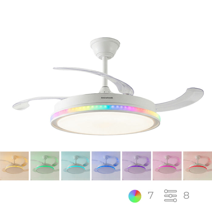Таванен вентилатор с RGB LED осветление, 4 прибиращи се перки и дистанционно управление InnovaGoods