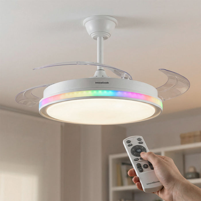 Таванен вентилатор с RGB LED осветление, 4 прибиращи се перки и дистанционно управление InnovaGoods