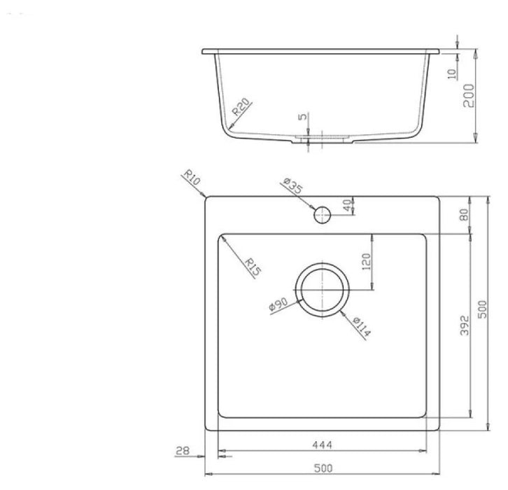 Кухненска мивка Inter Ceramic - 5050 Central Hole, гранитна, бяла