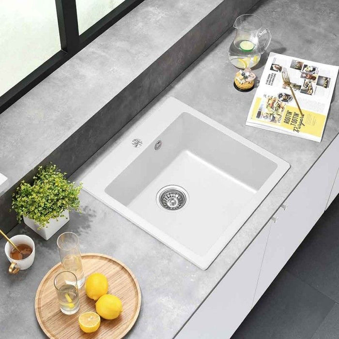 Кухненска мивка Inter Ceramic - 5050 Central Hole, гранитна, бяла