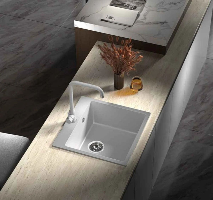 Кухненска мивка Inter Ceramic - 5050 Central Hole, гранитна, бяла