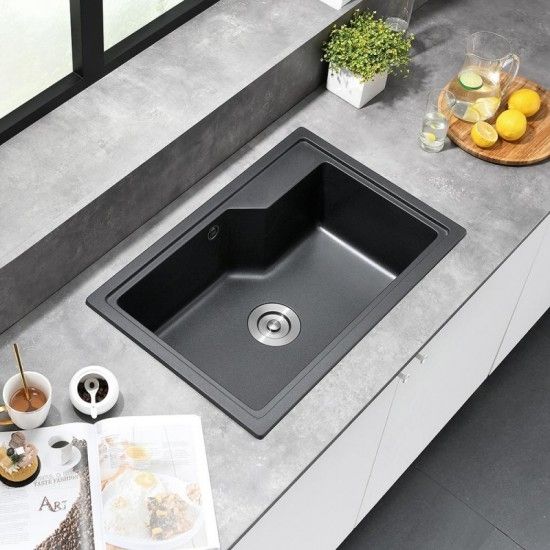 Кухненска мивка Inter Ceramic - 8315, гранитна, черна