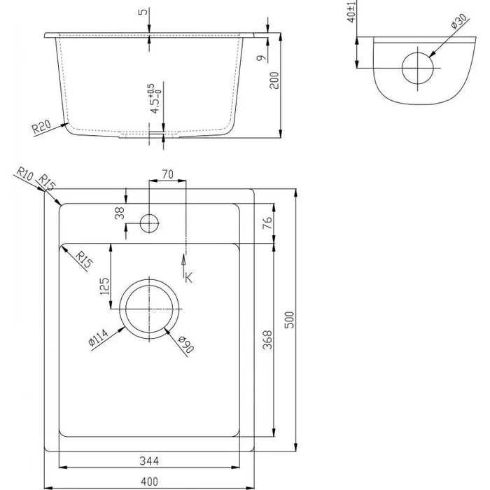 Кухненска мивка Inter Ceramic - ICGS 4050, гранитна, бежова