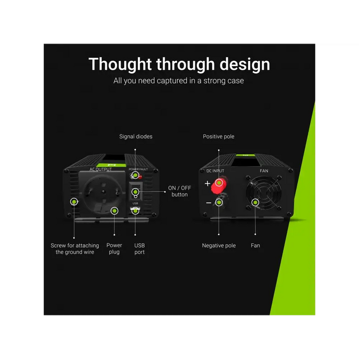 Инвертор GREEN CELL 12/220V DC/AC 1500W/3000W Модифицирана