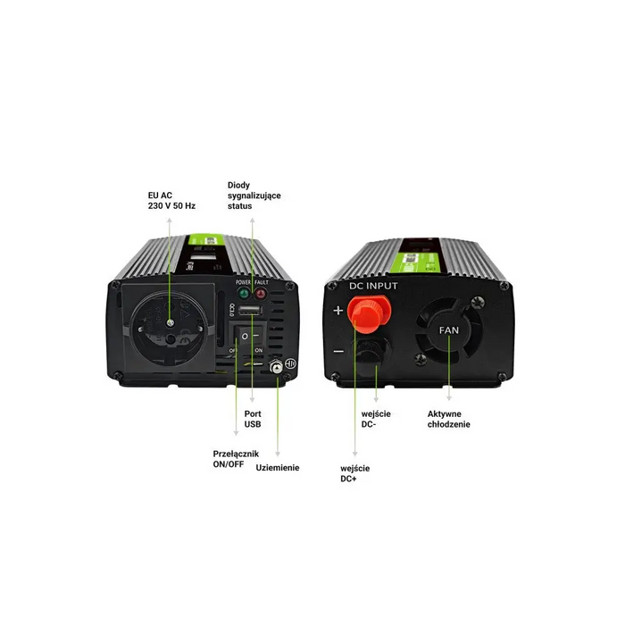Инвертор GREEN CELL 12/220V DC/AC 500W/1000W INVGC12P500LCD