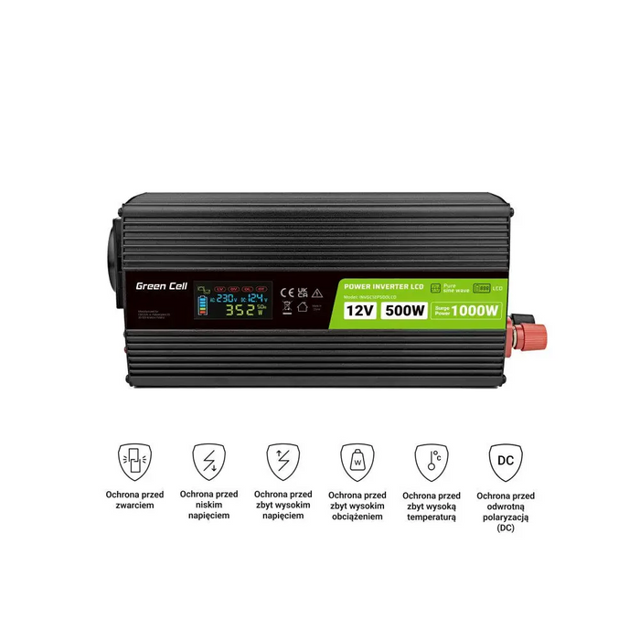Инвертор GREEN CELL 12/220V DC/AC 500W/1000W INVGC12P500LCD