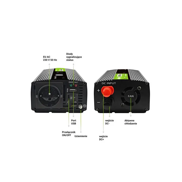 Инвертор GREEN CELL 12/220V DC/AC 500W/1000W INVGC12P500LCD
