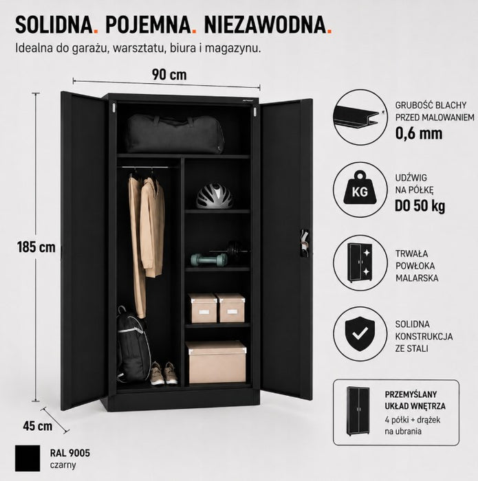 Метален шкаф Iron Mate SATURN 185x90x45, черен, RAL9005