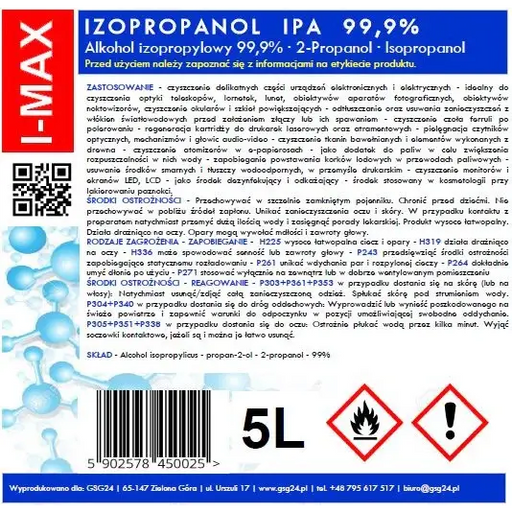 Изопропилов алкохол Изопропанол IPA I-MAX 99.9% 5l