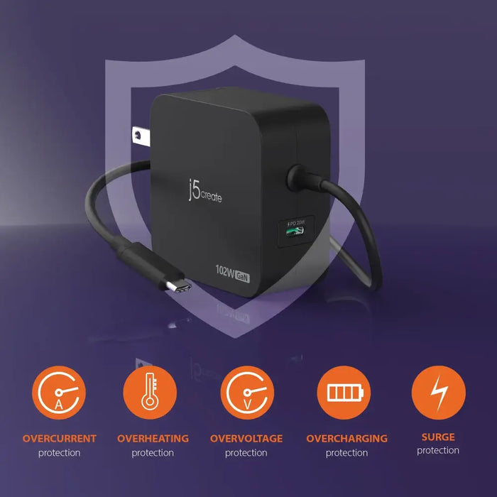 j5create JUP25102V Зарядно 220V- GaN 102W USB-C 2порта-