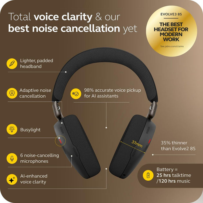 Bluetooth Слушалки с Диадема Jabra EVOLVE3 85 LINK390C Черен