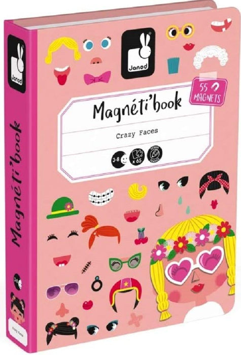 Детска магнитна книга Janod - Смешни лица на момичета