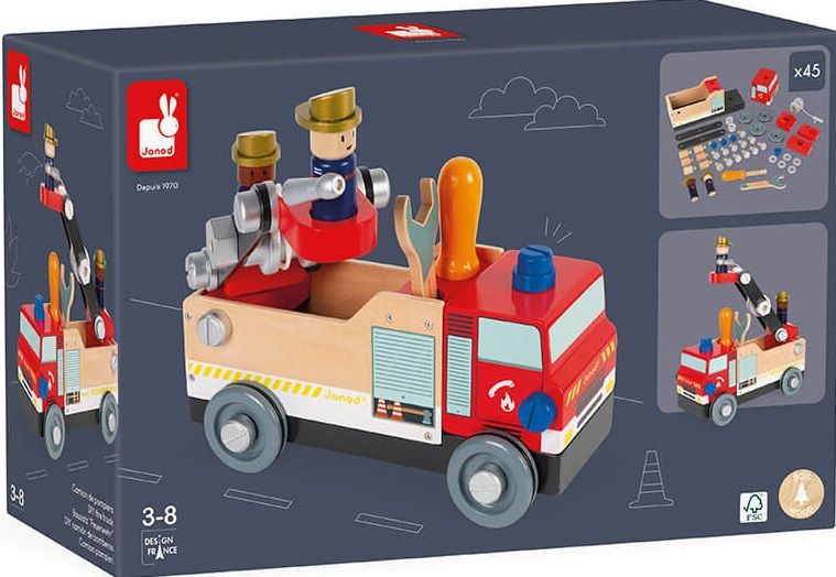 Детска играчка Janod - Направи пожарна кола, Diy