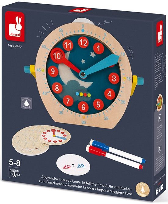 Детска играчка Janod - Дървен часовник Essentiel