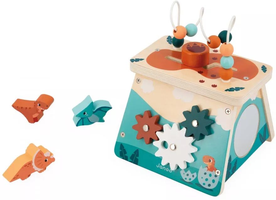 Дървена играчка Janod - Мултиактивен вулкан, Дино