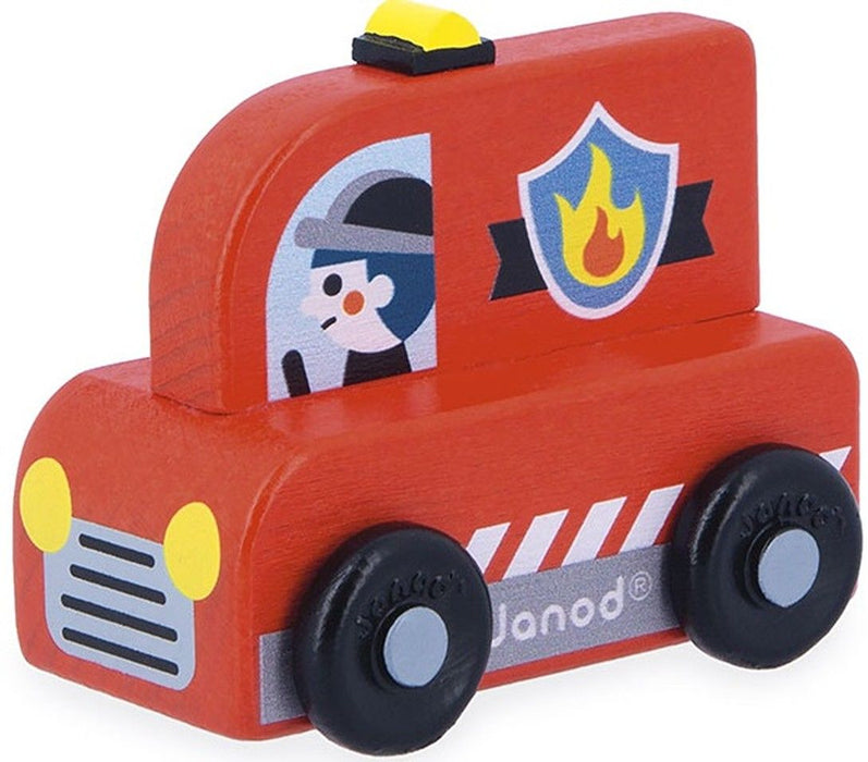 Дървена количка Janod Cross Roads - Пожарна кола