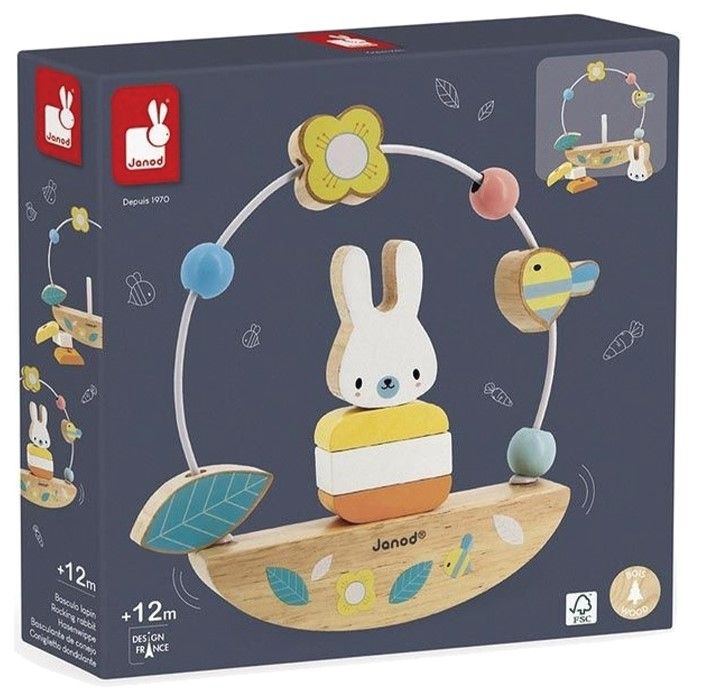 Детска играчка Janod Pure - Люлеещ се заек, 4 части