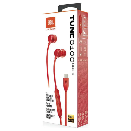 JBL Tune 310C слушалки за уши с USB-C червени