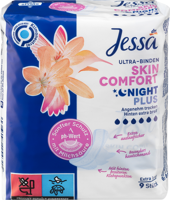 Дамски превръзки Ultra Skin Comfort Night Plus, 9 бр