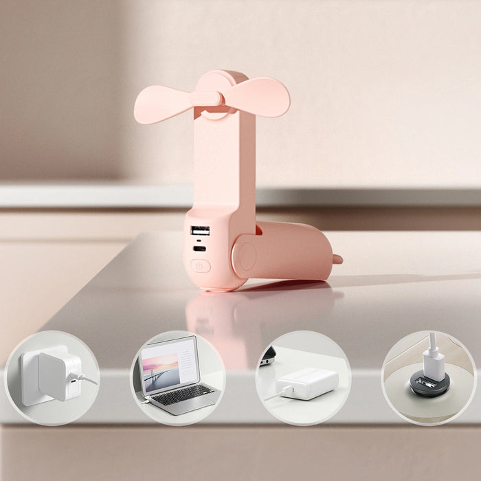 Jisulife Ръчен вентилатор Life8 Plus Портативен USB вентилатор с функция Преносима батерия Powerbank 4500mAh и фенерче - розов
