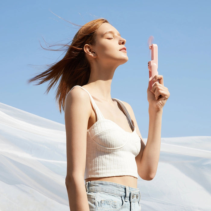 Jisulife Ръчен вентилатор Life8 Plus Портативен USB вентилатор с функция Преносима батерия Powerbank 4500mAh и фенерче - розов