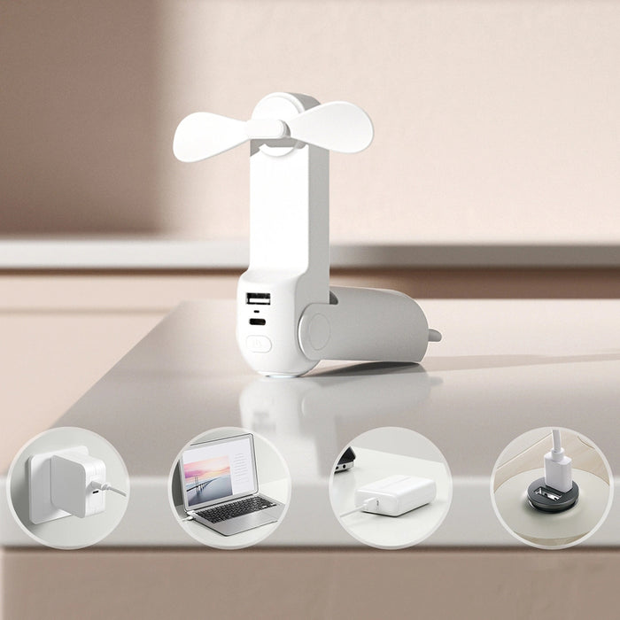 Jisulife Handheld Fan Life8 Plus Портативен USB вентилатор с функция Преносима батерия Powerbank 4500mAh и фенерче - бял