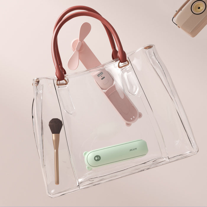 Ръчен вентилатор Jisulife Life8 Мини преносим USB вентилатор с 2000mAh Преносима батерия Powerbank и фенерче - зелен