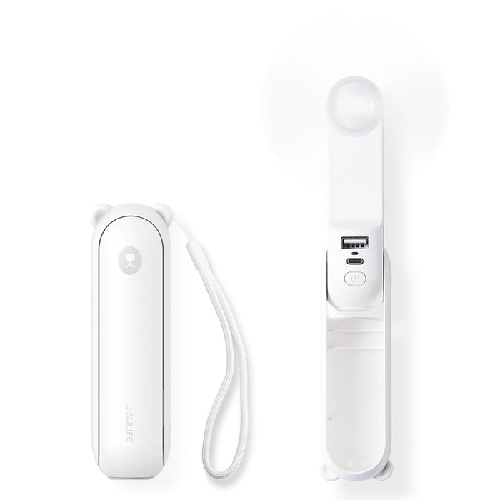 Jisulife Handheld Fan Life8 Мини преносим USB вентилатор с 2000mAh Преносима батерия Powerbank и фенерче - бял