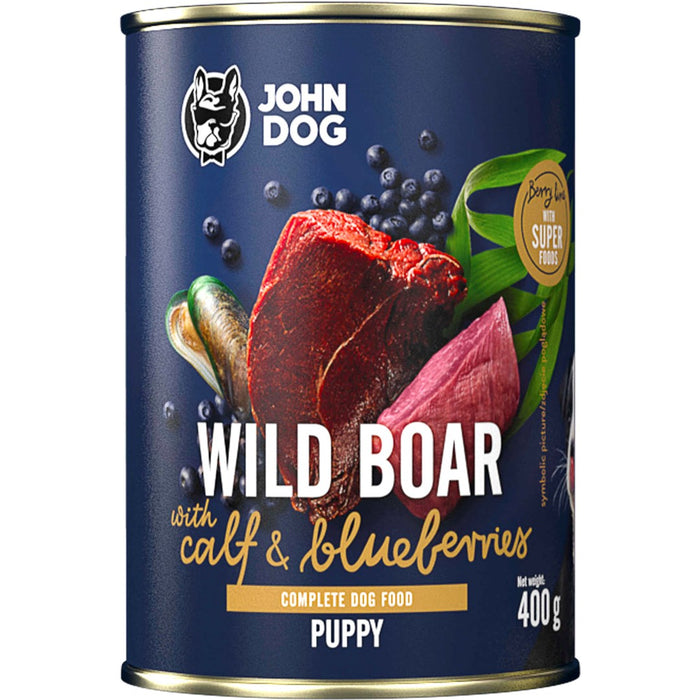 JOHN DOG Berry Line Puppy Дива свиня с теле и боровинки - мокра храна за кучета - 400 г