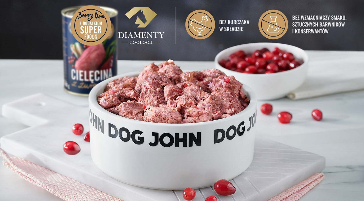 JOHN DOG Berry Adult Телешко с червени боровинки - Мокра храна за кучета - 6 x 800 г
