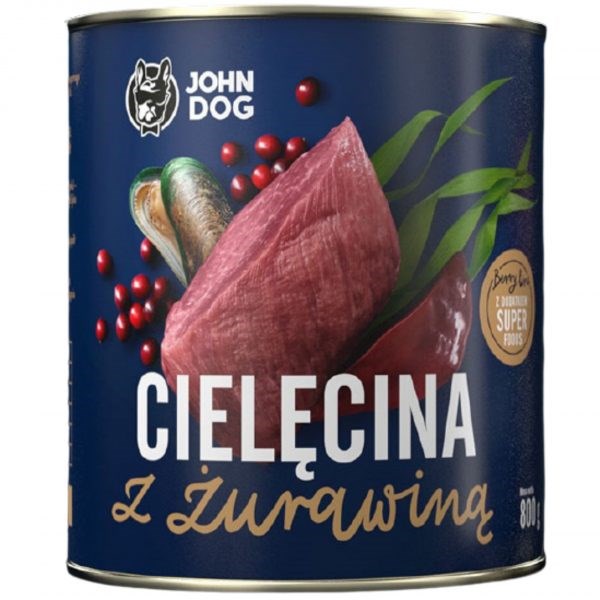 JOHN DOG Berry Adult Телешко с червени боровинки - Мокра храна за кучета - 6 x 800 г