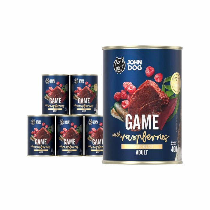 JOHN DOG Berry Adult Venison с малини - Мокра храна за кучета - 6x400 г