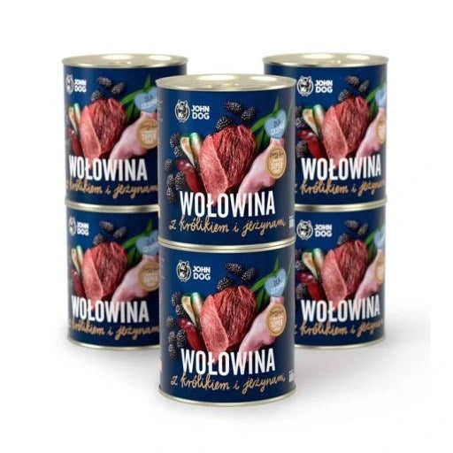 JOHN DOG Berry Puppy Телешко и заешко с къпини - Мокра храна за кучета - 6 x 400 г