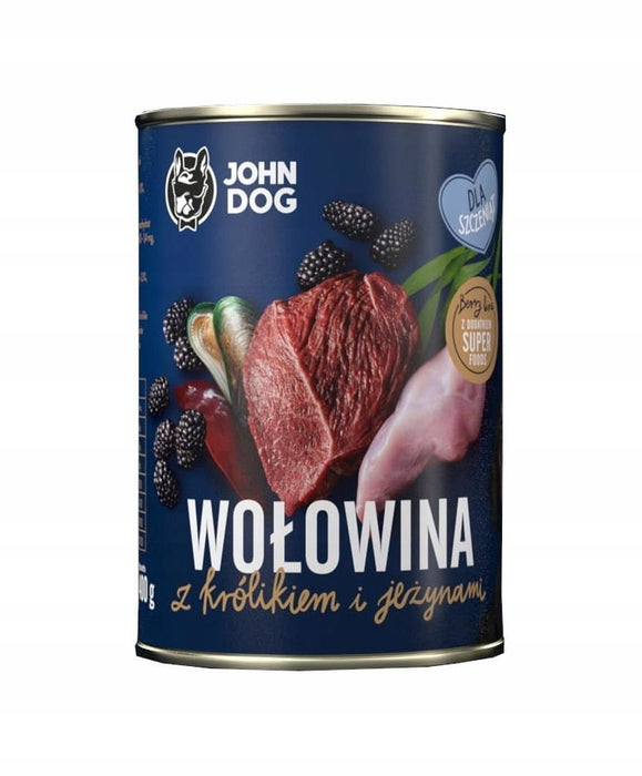 JOHN DOG Berry Puppy Телешко и заешко с къпини - Мокра храна за кучета - 6 x 400 г