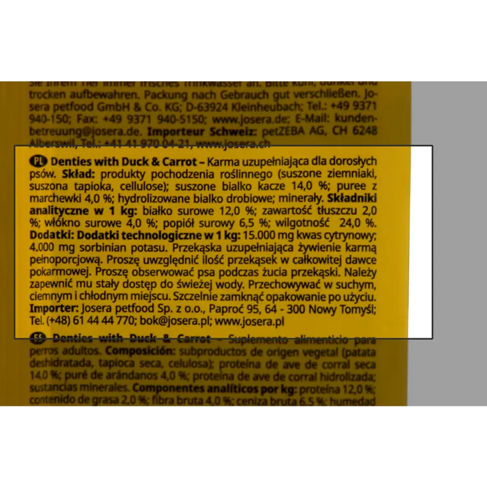 JOSERA Denties Патешко с морков - Лакомство за кучета - 180