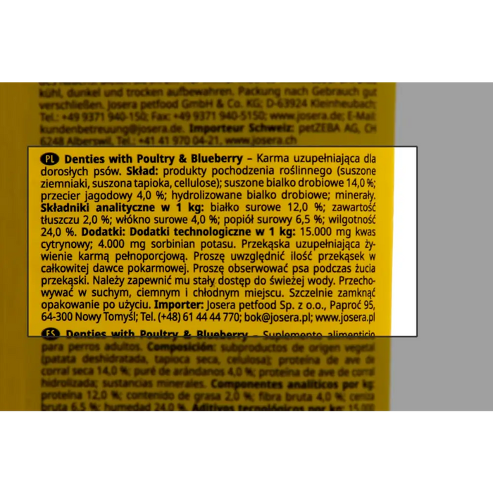 JOSERA Denties Птиче месо с боровинки - Лакомство за кучета