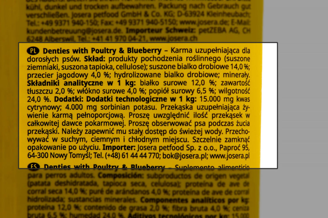 JOSERA Denties Птиче месо с боровинки - Лакомство за кучета - 180 г