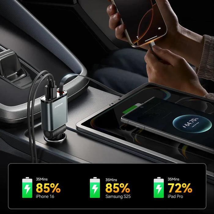 Joyroom JR-CCL07 3-в-1 зарядно за кола с вграден прибиращ