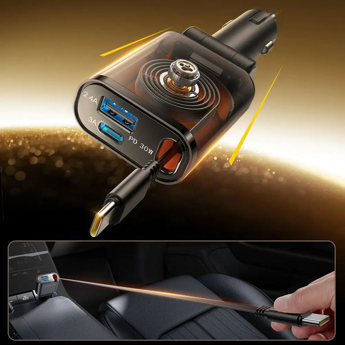 Joyroom JR-CCL07 3-в-1 зарядно за кола с вграден прибиращ